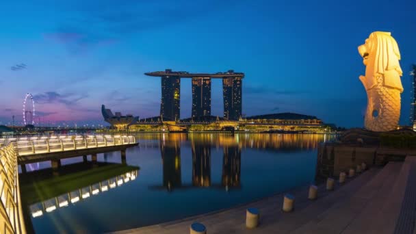 Miasto Singapur Singapur Kwietnia 2018 Merlion Singapur Night Dnia Upływu — Wideo stockowe