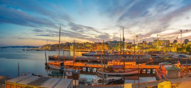 Oslo cityscape Oslo City, Norveç bağlantı noktasının manzaralı geceleri.