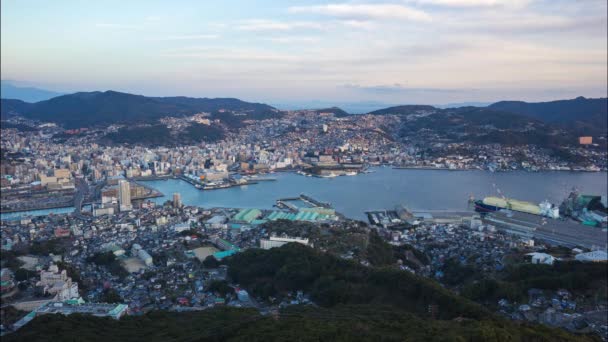 Nagasaki Cidade Horizonte Dia Noite Lapso Tempo Norhtern Kyushu Japão — Vídeo de Stock