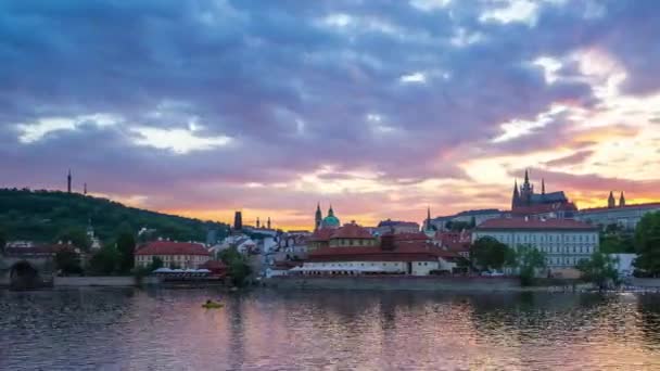 Prague City Skyline View Vltava River Prague Czech Republic Day — Stock Video