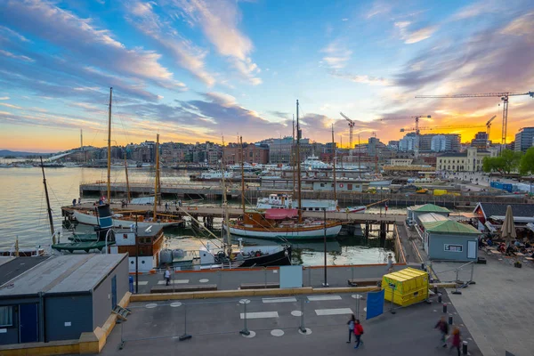 Oslo City Norveç Oslo Manzarası Alacakaranlıkta — Stok fotoğraf