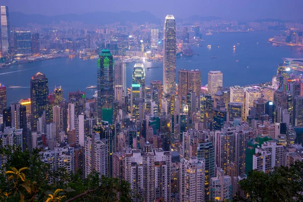 Hong Kong Cidade Horizonte Dia Noite — Fotografia de Stock