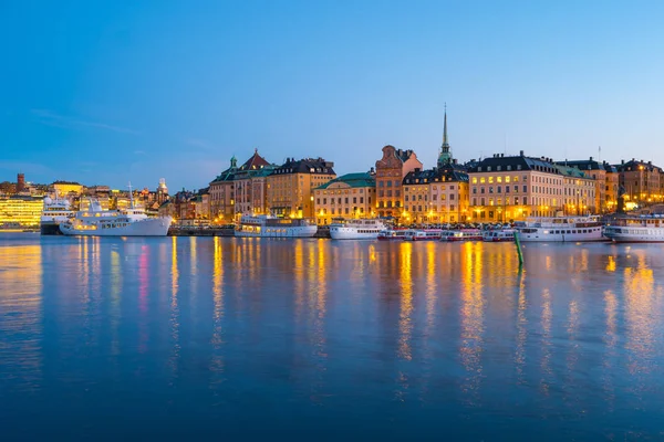 Stockholm Skyline Nocy Centrum Sztokholmu Szwecja — Zdjęcie stockowe