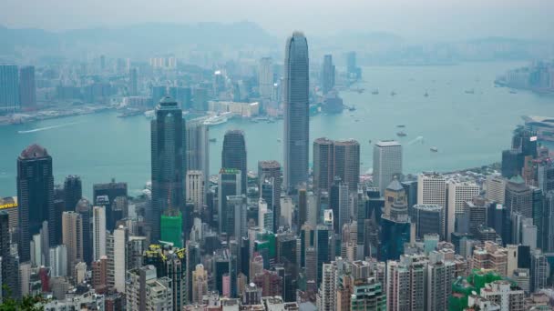 Ciudad Hong Kong Horizonte Con Edificios Emblemáticos Día Noche Lapso — Vídeos de Stock