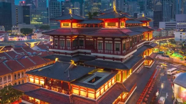 Buddha Tooth Relic Temple Por Noche Singapur Timelapse — Vídeo de stock