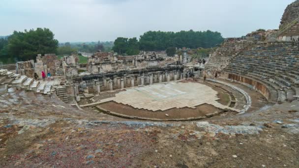 Ephesus Amfiteater Den Antika Grekiska Staden Selcuk Izmir Provinsen Turkiet — Stockvideo