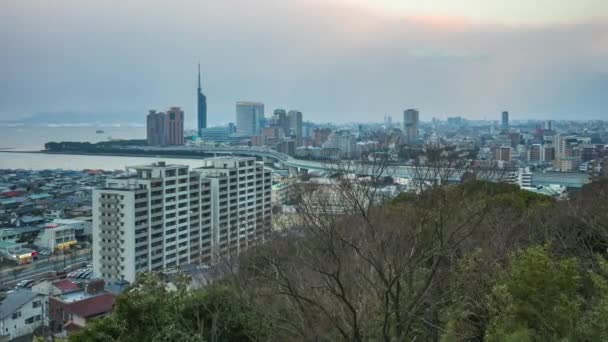 Cidade Hakata Skyline Dia Noite Lapso Tempo Fukuoka Japão — Vídeo de Stock