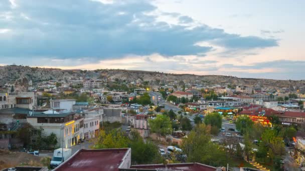 Ciudad Capadocia Skyline Día Noche Lapso Goreme Turquía — Vídeo de stock