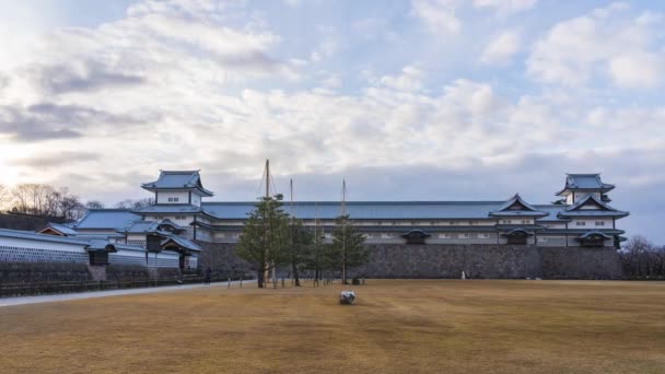 Hrad Kanazawa Časovým Odstupem Západu Slunce Kanazawě Japonsko — Stock video