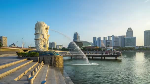 新加坡城市 2018年4月9日 鱼尾鱼的时移 新加坡城市地标性建筑 — 图库视频影像