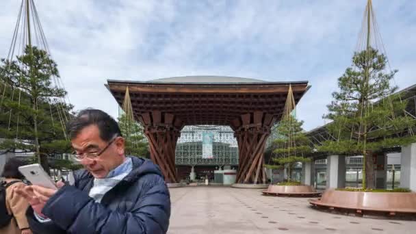 Kanazawa Japão Fevereiro 2019 Portão Tsuzumimon Com Turista Cidade Kanazawa — Vídeo de Stock