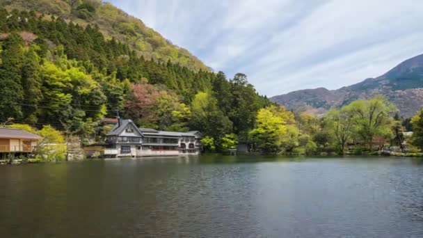 Kinrin Meer Met Mount Yufu Oita Japan Timelapse — Stockvideo