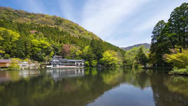 Lago Kinrin Con Monte Yufu Oita Japón Lapso Tiempo — Vídeo de stock