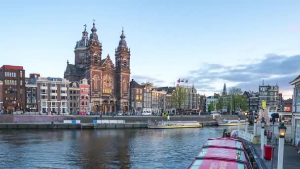Amsterdam Şehir Hollanda Gece Saat Atlamalı Amsterdam Silueti Gündüz — Stok video