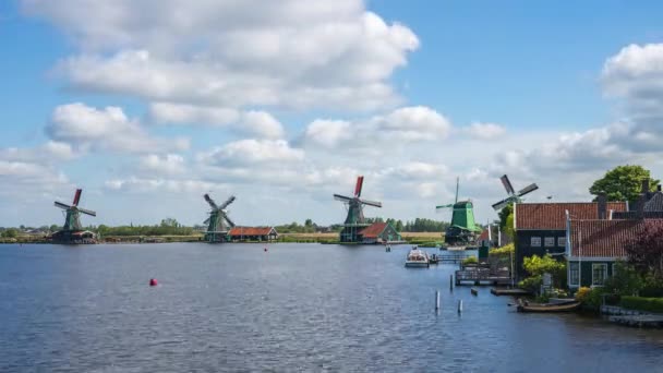 Zaanstad Zaanse Schans Şehir Hollanda Zaan Nehri Manzaralı — Stok video