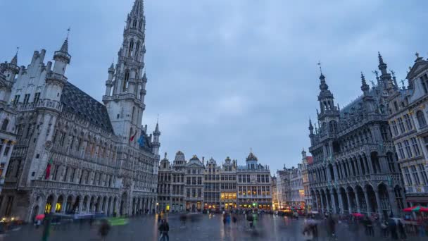 Grand Place Grote Markt Των Βρυξελλών Ημέρα Νύχτα Λήγει Στις — Αρχείο Βίντεο