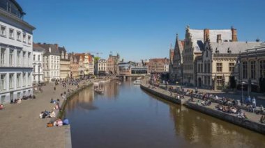 Ghent, Belçika'da Gent eski şehir Kanalı zaman atlamalı.