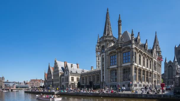 Oude Gebouwen Kanaal Van Gentse Oude Stad Gent België Timelapse — Stockvideo