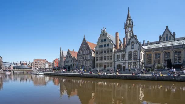 Canal Gante Casco Antiguo Gante Bélgica Time Lapse — Vídeo de stock