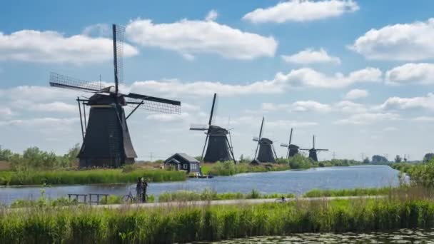 Molinos Viento Kinderdijk Village Molenlanden Holanda Meridional Países Bajos Time — Vídeo de stock