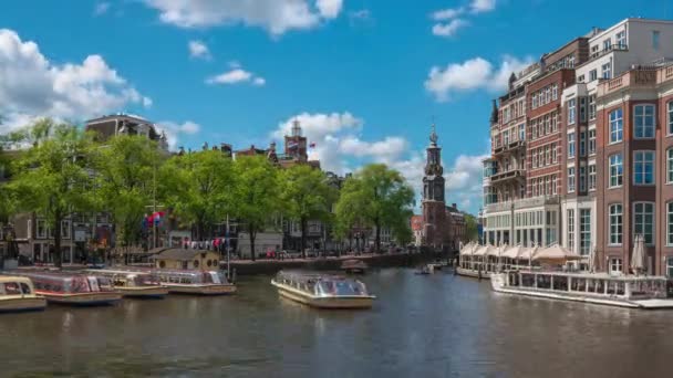 Amsterdam City Skyline Med Holländska Byggnader Amsterdam City Nederländerna Tidsfördröjning — Stockvideo