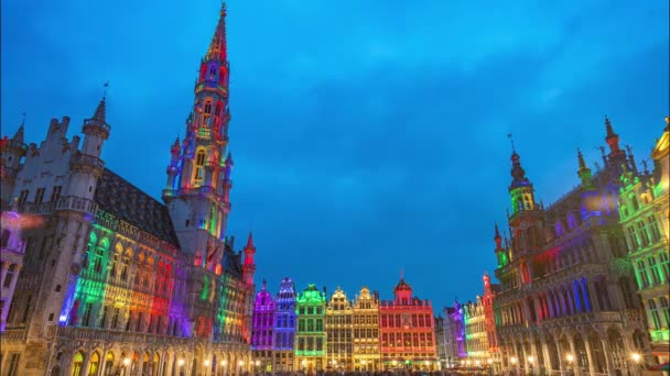 Площадь Гран Плас Ночью Брюсселе Бельгия — стоковое видео