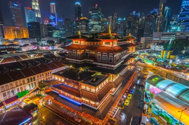 Singapur China Town manzaralı Singapur silueti