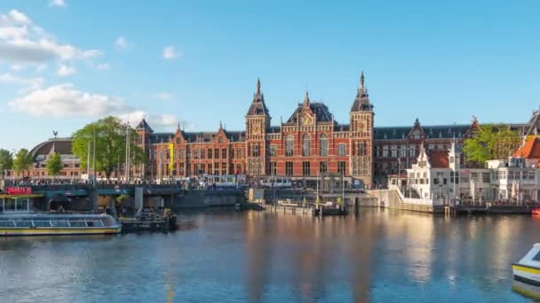 Временное Видео Станции Amsterdam Centraal Амстердаме Нидерланды — стоковое видео