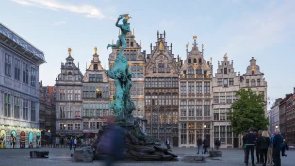 Grote Markt Square Day Night Time Lapse Antwerp Belgium — стокове відео