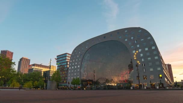 Rotterdam Holanda Maio 2019 Markthal Rotterdam City Skyline Day Night — Vídeo de Stock