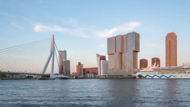 Rotterdam Şehri Hollanda Daki Rotterdam Limanı Ile Birlikte Ufuk Çizgisi — Stok video