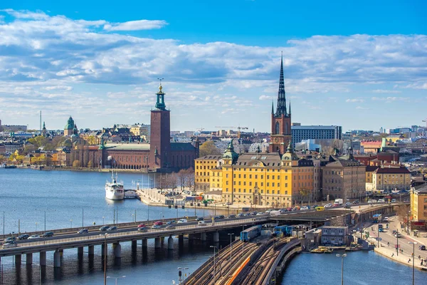 Sztokholm panorama miasta z widokiem na Gamla Stan w Sztokholmie, Swe — Zdjęcie stockowe
