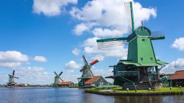 Wiatraki Zaanse Schans Holandii Wideo Time Lapse — Wideo stockowe