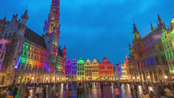 Grote Markt Met Brussel Stadhuis Nachts Brussel Stad België — Stockvideo
