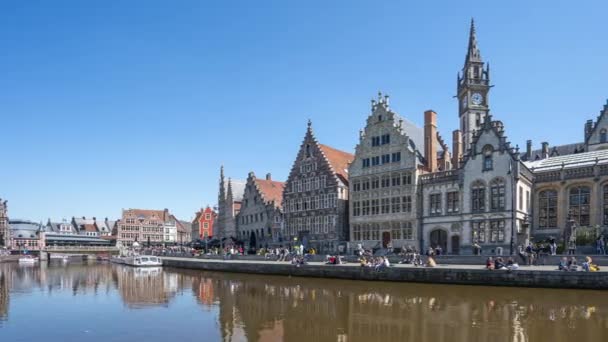 Caducidad Del Casco Antiguo Gante Junto Canal Bélgica — Vídeos de Stock