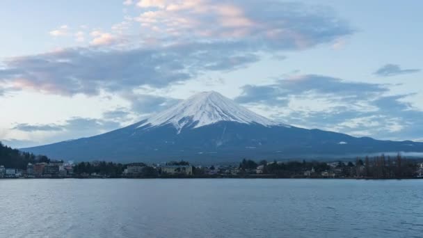 Kawaguchiko Stad Med Utsikt Över Mount Fuji Japan — Stockvideo