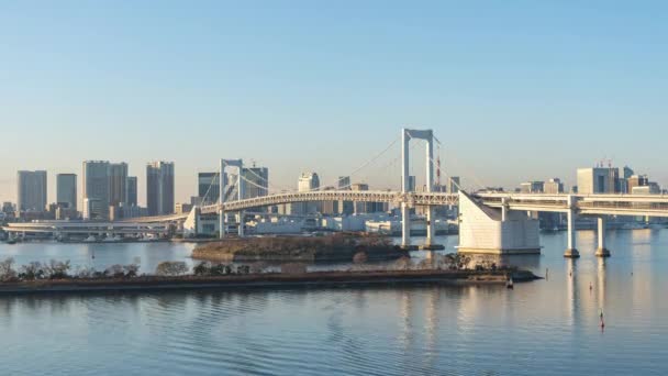 Vista Del Puente Arco Iris Con Horizonte Ciudad Tokio Japón — Vídeo de stock