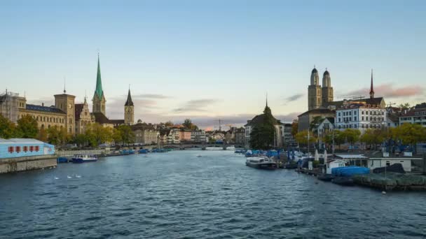 Zurich City Skyline View Limmat River Switzerland — Stock Video