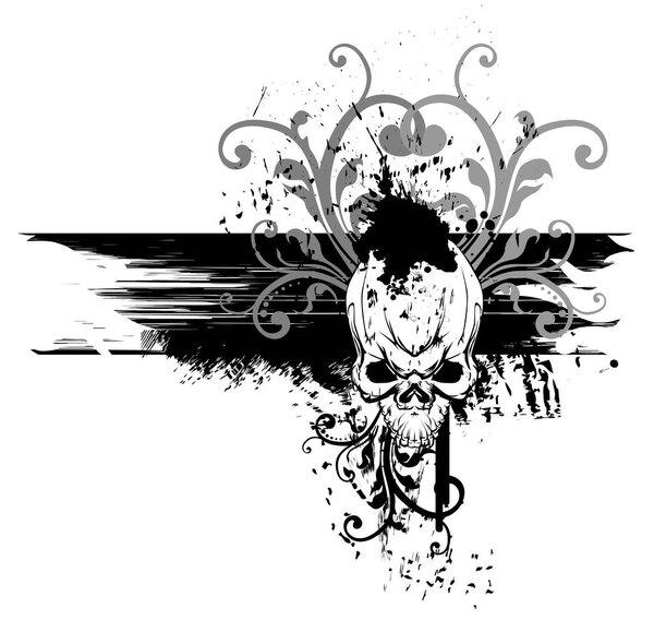Skull and grunge elements, tears and floral. 