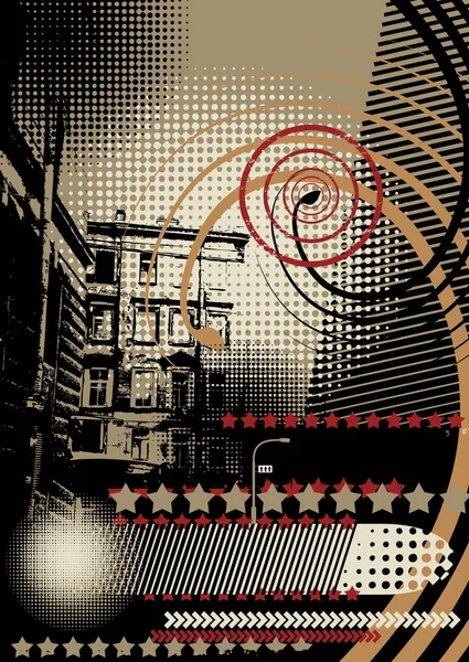 Grunge fondo abstracto de la ciudad con elementos de medio tono . — Vector de stock