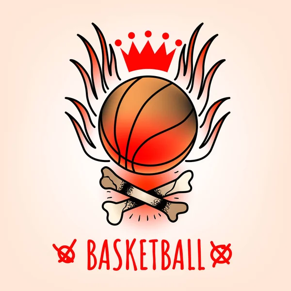 Emblema de baloncesto en el estilo de un tatuaje tradicional — Vector de stock