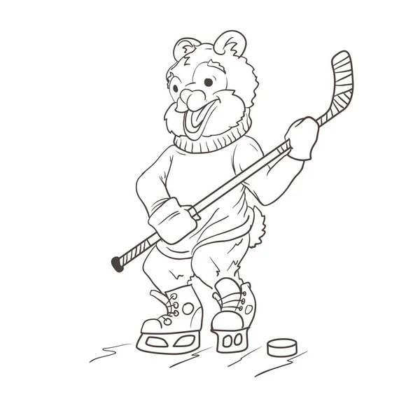 Giocatore di hockey su orso. Pagina da colorare . Vettoriale Stock