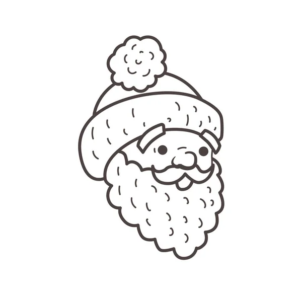 Santa hoofd, baard en cap. Kleurplaat. — Stockvector