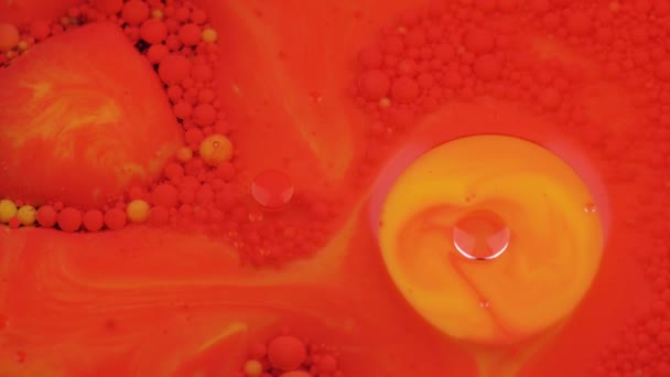 Incroyables bulles rouges et jaunes de peinture sur la surface de l'huile. Peinture à l'huile . — Video