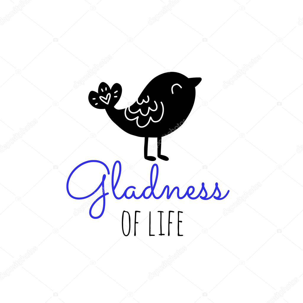 Vector scandinavian logotype, decorative illustration with bird and text.