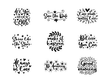 Vektör tipografi motivasyonel ifadeler kümesi