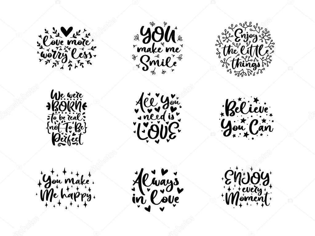 Vector typography motivational phrases set