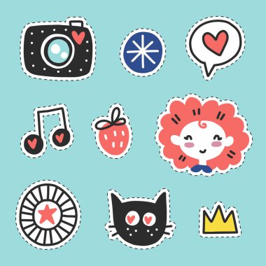 Yaz doodle çıkartmaları seti