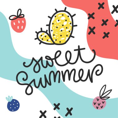 İfade ile Vektör yaz doodle posteri