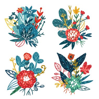 çiçek buketleri kümesi.